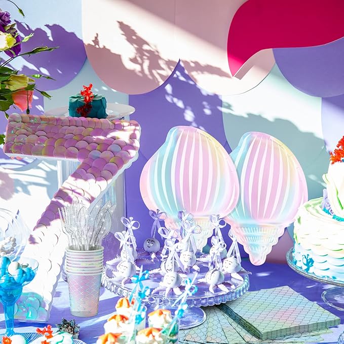144 Pcs Mermaid Party Supplies Tableware Mermaids Themed Decorations Under the Sea Party Dinnerware Set Includes Plates Napkins Cups Spoons Fork Knives for Baby Shower Birthday Party(Elegant Style)