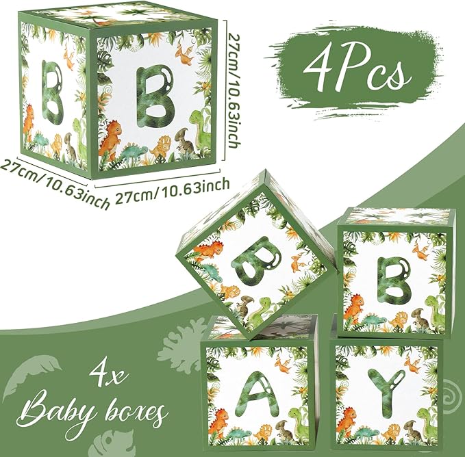 Dinosaur Baby Shower Decorations Box - Green Jungle Dinosaur Baby Boxes for Boys，Dinosaur Birthday Party Boxes Block for Woodland Safari Baby Shower Supplies Photo Props Backdrop