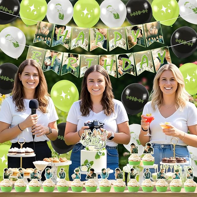 Birthday Party Supplies,MeiYiYou Birthday Decorations Set - Banners,Cake Toppers,21PCS Cupcake Toppers Perfect for Boys and Girls(Green)