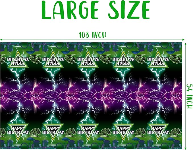 Green and Purple Monster Truck Tablecloths - Monster Truck Happy Birthday Disposable Rectangle Table Cover for Baby Shower Kids Birthday Party Dinner Table Decoration 108×54 inches (3)
