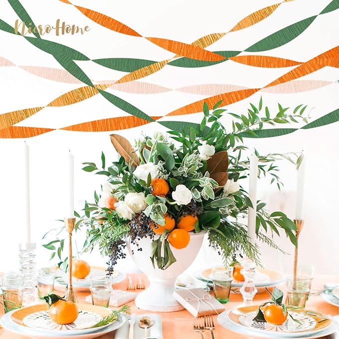 Little Cutie Baby Shower Decorations, 8 Rolls Citrus Orange Green Pink Gold Crepe Paper Streamers, 82 ft Long