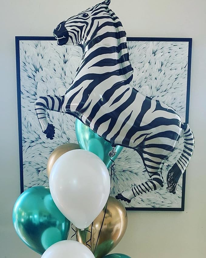 Big 40 Inch Zebra Balloons - Helium Filled, Shaped for Jungle Safari Themed Kids Birthday Party (Pack of 4)