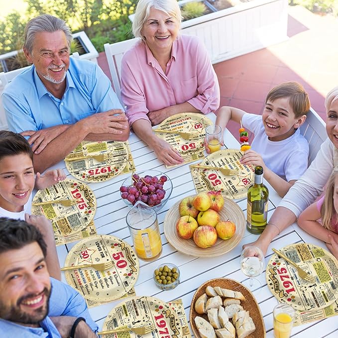 96Pcs Funny 50 Year Old Birthday Party Plates and Napkins Back in 1975 Themed Party Decorations Vintage 50th Party Disposable Tableware Set for 24 Guests Cheers to 50 Years Birthday Favors Supplies