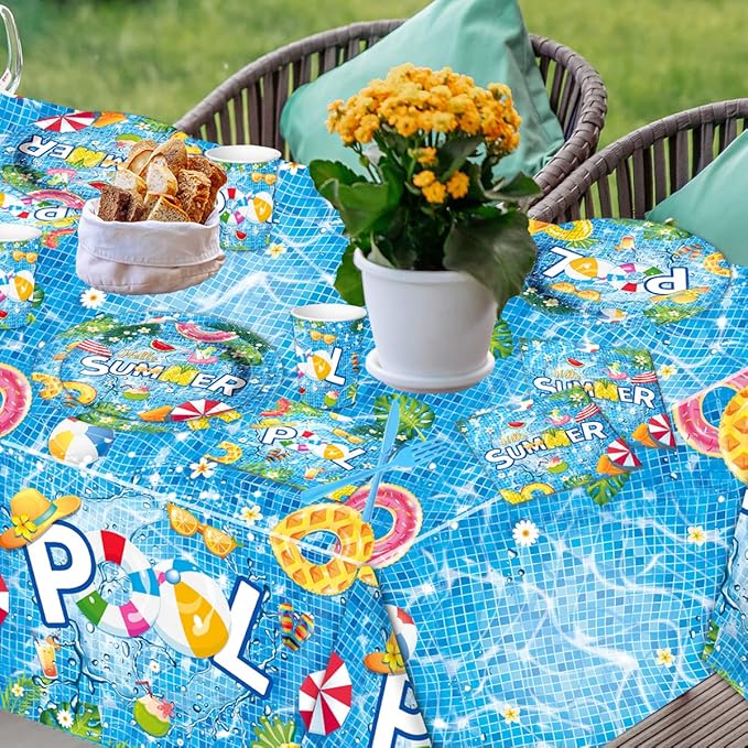 Pool Party Decoration-143Pcs Summer Tableware Pool Hello Summer Plates and Napkins Set Beach Hawaiian Pool Birthday Party Supplies,Summer Swimming Disposable Tableware Serve 20 Guests