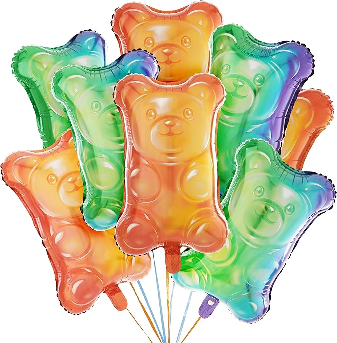 Cheerland Candy Balloons Candyland Party Decorations Gummy Foil Metallic Mylar Balloon Gummy Candy Land Themed Bear Balloons Colorful Dessert Station Rainbow Sweets Bar Party Supplies Pack of 8