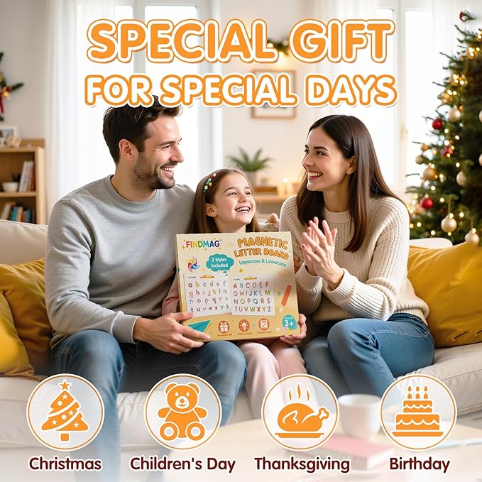 FINDMAG Magnetic Letter Board, Double Sided Alphabet Magnets Tracing Board for Toddlers, Uppercase & Lowercase ABC Boards for Learning Practice, Handwriting, Preschool Educational Gifts for Children