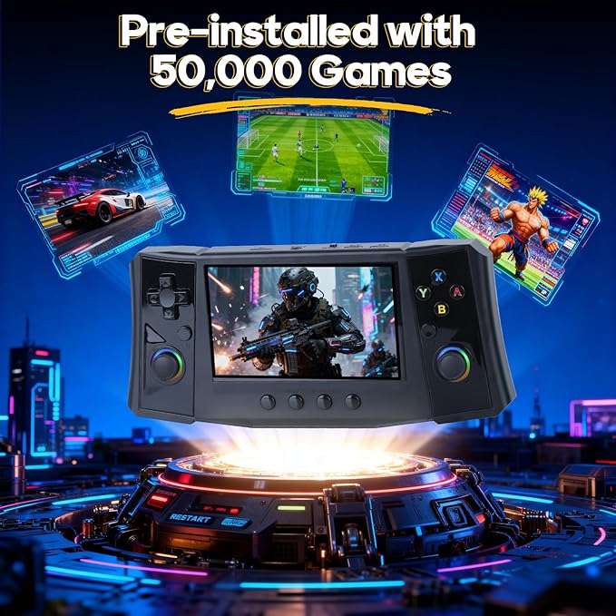 2025 New R50 Retro Handheld Game Console, 50000 Preloaded Games, 256GB Expandable Storage, 4.5 Inch IPS HD Screen, Portable Gaming Device with Long Battery Life (Black)