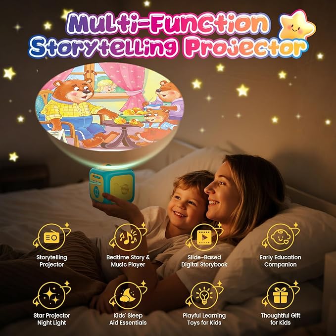 Kids Story Projector for Toddlers, Story Dream Machine Storybook Projector with Educational Stories, Music, Auto-Off Nightlight, Bedtime Learning Toy Birthday Gift for Kids Girls Boys Aged 3+