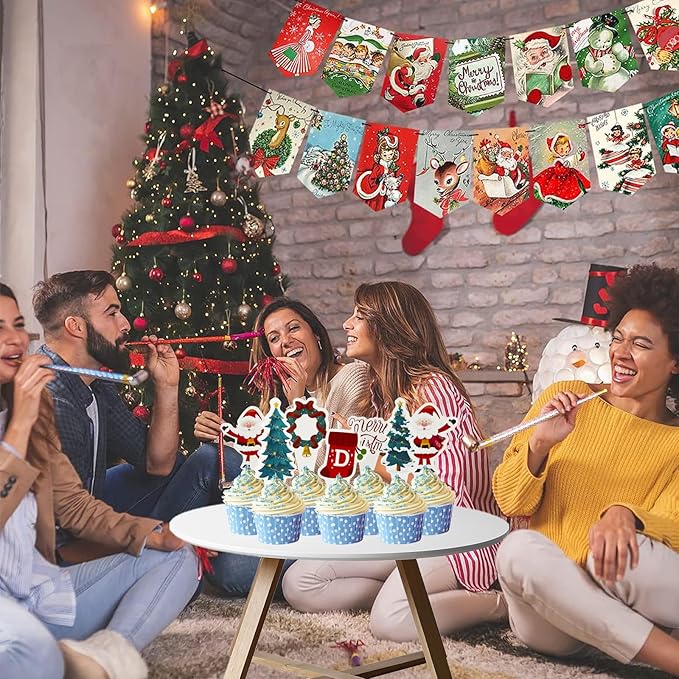 Christmas Cupcake Toppers 24PCS Wrappers Cake Decorations Snowflake Christmas Cake Liner Cake Picks For Birthday Anniversary Wedding Engagement Party Decorations