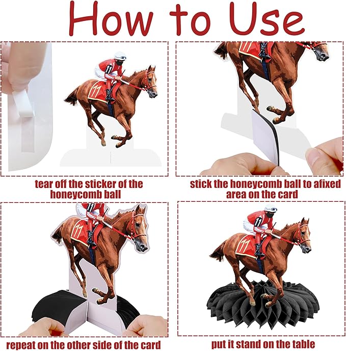 Horse Racing Honeycomb Centerpieces 12Pieces Horse Racing Table Decorations Horse Racing Party Horserace Derby Day Supplies for Equestrian Theme Race Horse Birthday Decor