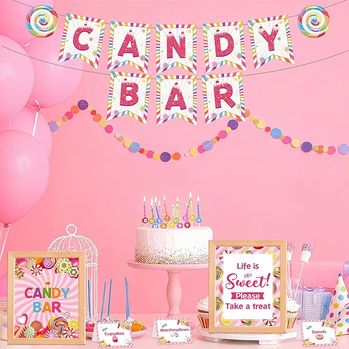 Outus 32 Pcs Christmas Candy Bar Decorations Kit Candy Bar Banner Sweet Candies Peppermint Table Signs Food Labels Tent Cards for Candies Sweet Birthday Baby Shower Wedding Party Decor Supplies