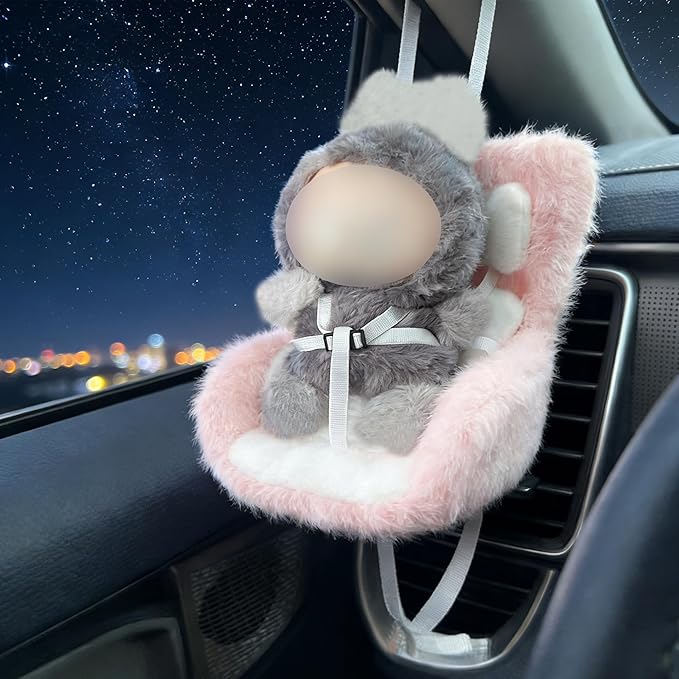 Doll Car Seat for 3–8 inch Figures, Fits Character Plushes, Blind Box Dolls & Vinyl Collectibles, Includes Air Vent Clip & Desktop Stand, Car Ornament for Collectors (Strawberry Ice Cream)