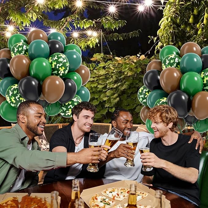 60pcs 12inch Camo Balloons, Green and Brown balloons with Dark Green Black Balloons for Hunting Camping Game Jungle Theme Camo Birthday Party Decorations