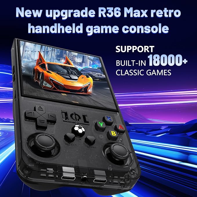 R36MAX Retro Handheld Game Console, 4.0-Inch IPS Display, 720x720 Resolution, Linux System, 64GB Support 18,000+ Classic Games, 4000mah Battery, with Portable Case(White 64GB)