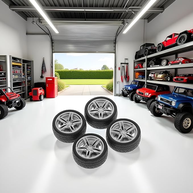 4 Pcs Toy Car Black Tires,48mm Simulation Rubber Wheel Tire Wheel Toy Model DIY RC Spare Parts Easy Installation Small in Size,Tire and Wheel Sets,Remote and App Controlled Vehicles and Parts
