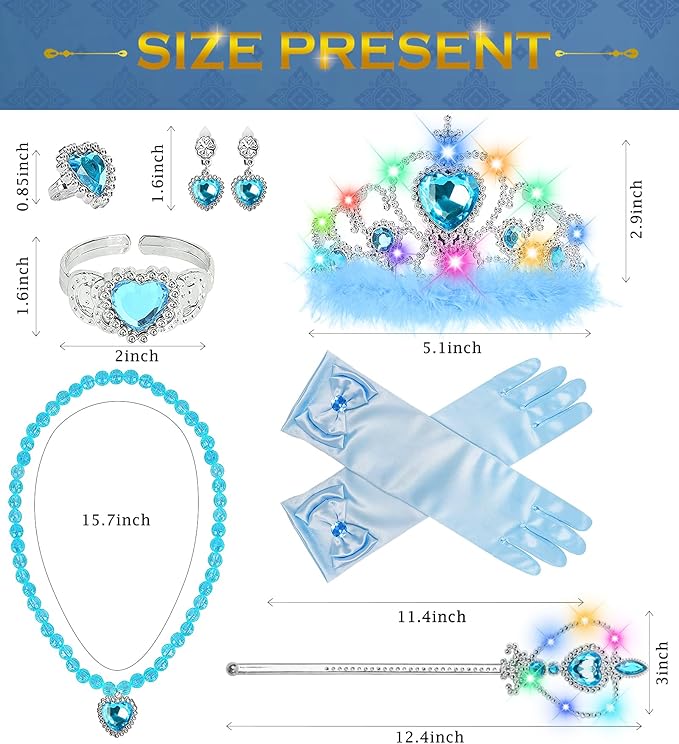 Princess Crown Tiara for Little Girls Princess Dress Up Accessories, Light Up Tiara Wand Toy Gifts for 3-6 Girl