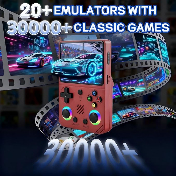 RG36PRO Video Game Console - Support 30000+Classic Games, 64G TF Card, Open Source System, 3.5-Inch Screen, 3000mAh Battery, Portable Console for Travel, Gift for Adult or Partner - Red