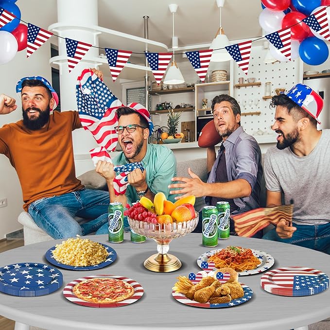 48Pcs 4th of July Plates, 4th of July Decorations American Flag Patriotic Party Supplies Disposable Paper Plates for Memorial Day Veterans Day Independence Day Party Decorations