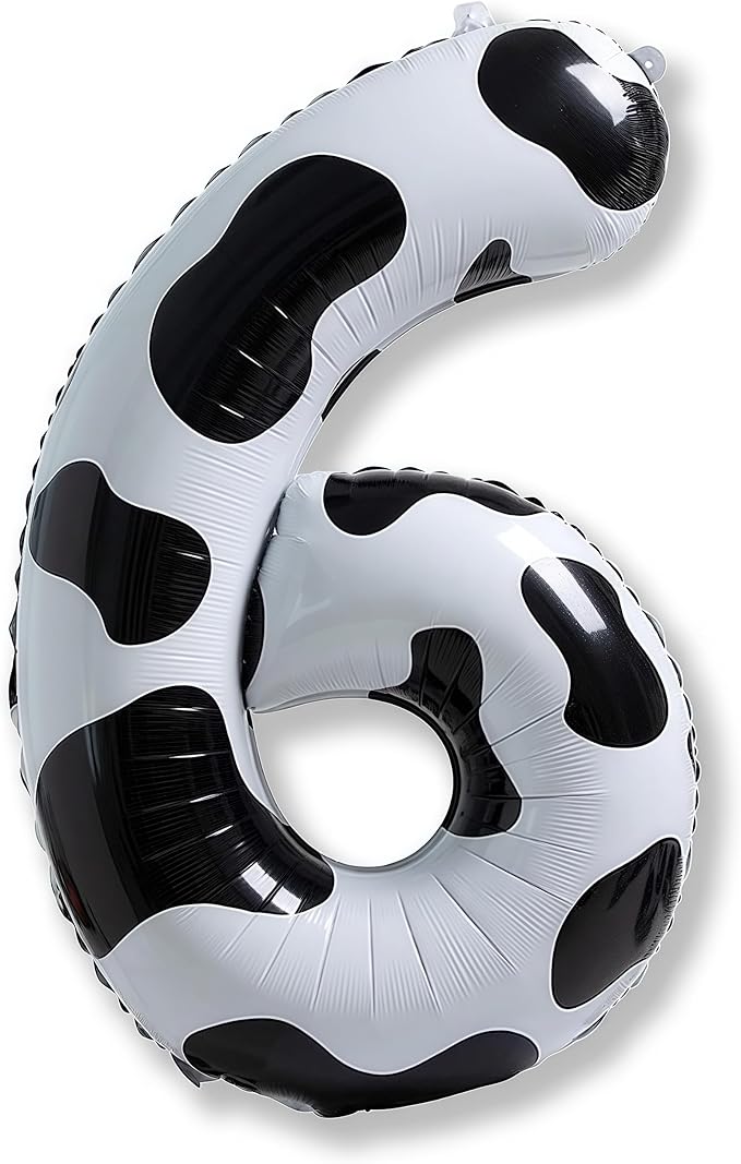 Giant Number Balloons 6, Cow Print Number 6 Balloons for Boys, 40 Inch Foil Helium Number Balloon for Girls 6th Birtyday Party Decor Farm Animal Theme Cowboy Cowgirl Theme Party Decoration Supplies