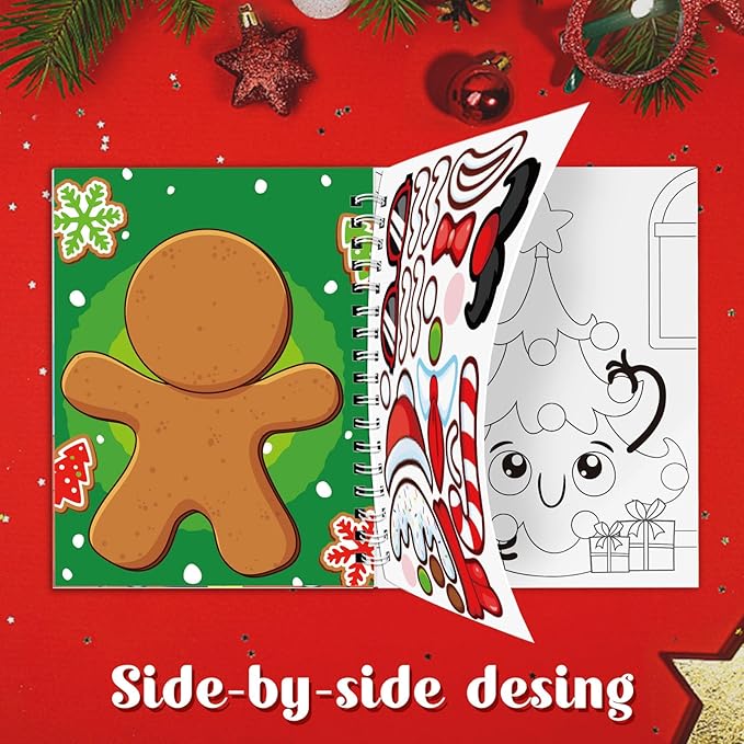 Omgouue Christmas Sticker Coloring Books 3-Pack,Christmas Toys Activity Pad for Kids Toddlers Ages 2-8(30 Scenes)