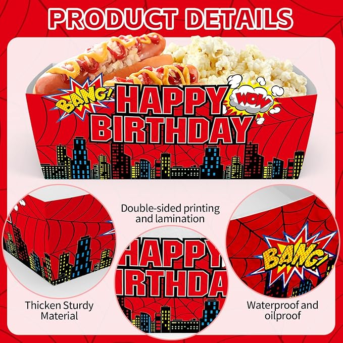 25Pcs Web Disposable Paper Food Trays for Spider Theme Birthday Party Supplies Baby Shower Decorations