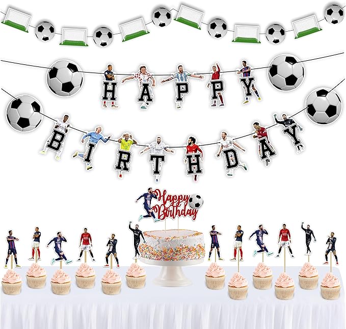 Soccer Football Theme Birthday Party Supplies – Sports Inspired Party Decoration Set for Birthday Celebrations and Themed Events, Decorative Table Styling Items for Dessert Displays.