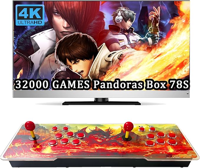 RegiisJoy 32000 Pandoras Box 78S Retro Arcade Game Console, 4 Player 3D Magical Modified Game, Search Save Delete Cheat Function, Favorite List, One-Button Combo, 128G TF, 12-Grid Classification