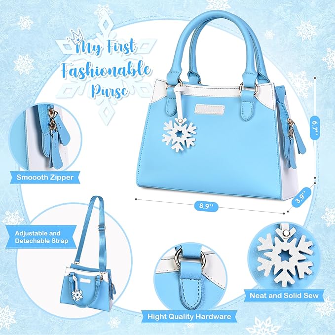 Shemira Play Purse for Little Girls, Princess Pretend Toys for Girls 3 4 5 6 7 8 Years Old, Christmas & Birthday Gift for Kids Age 3-5 4-6 6-8, Toddler Purse with Accessories, Kids Toy Purse, Blue