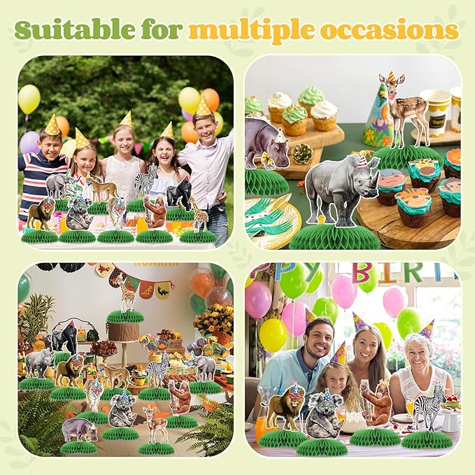 12 Pcs Safari Animals Party Decorations, Jungle Theme Birthday Decorations, Honeycomb Centerpieces for Tables Decor Table Party Supplies Perfect for Women Men Baby Shower Boys Girls