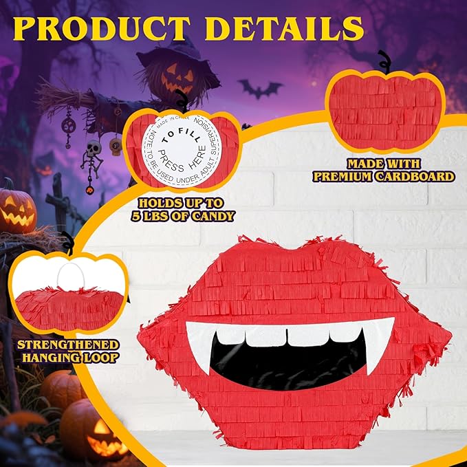 Vampire Pinatas Bundle with a Blindfold and Bat (16x12.5x4 Inches), Perfect for Theme Decoration, Games, Birthday