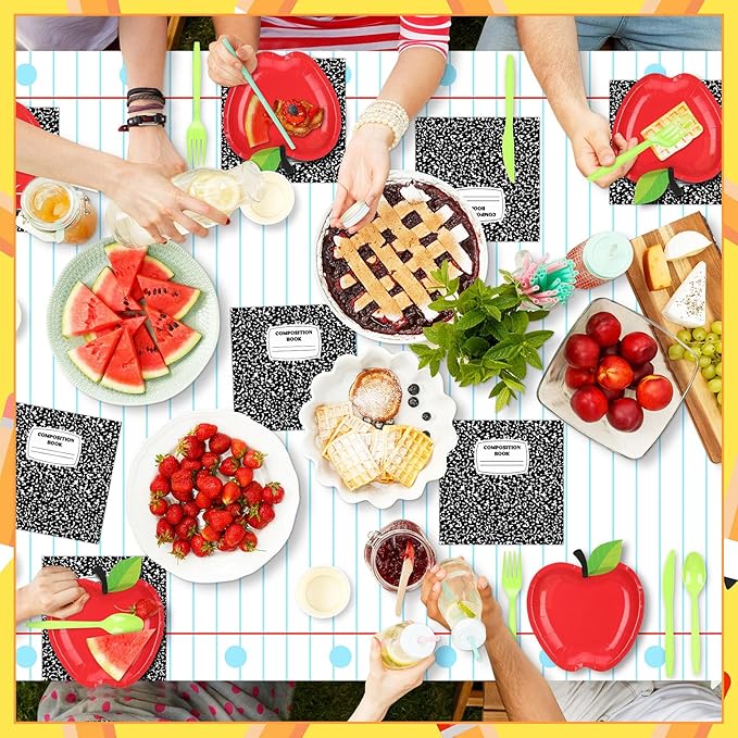 146 Pcs Preschool Kindergarten Graduation Party Decoration Apple Paper Plate Teacher First Day Back to School Party 24 Set Disposable Tableware 2 Notebook Tablecloth for Classroom Pre K Graduation