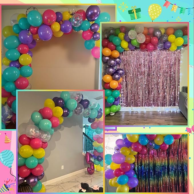 Pink Blue Purple Balloon, 60 Pcs 12 Inches Hot Pink Metallic Purple Teal Yellow Balloons Confetti Balloons for Kids Magic Theme Birthday Decoration Baby Shower Engagement Party Supplies