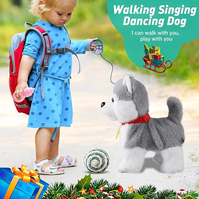Marsjoy Husky Walking Barking Dog for Kids Interactive Musical Puppy Robot Repeats What You Say, Realistic Licking Tongue Wagging Tail Remote Control Toddler Toys for Girls and Boys Birthday Gifts