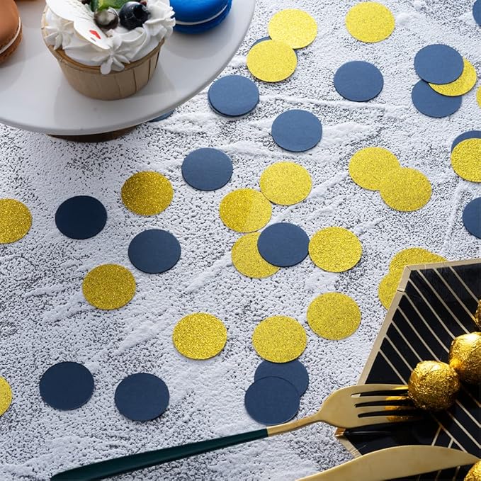 Gold and Blue Confetti Table Decoration for Birthday Graduation Retirement Theme Party,1.2 inch in Diameter,200 Counts