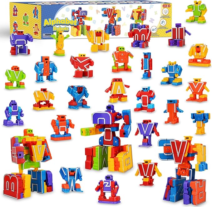 Easter Toys Gifts for 3 4 5 6 Years Old Toddler Boys Girls,26 Alphabet Robots ABC Letters Educational Learning Blocks for Kids,Alphabots Deformation STEM Fine Motor Skill Birthday Gifts for Preschool