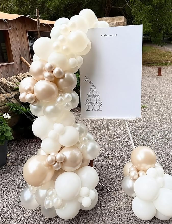 Neutral Balloon Garland Arch Kit, 148 Pcs Sand Pearl White Metallic Champagne Gold Balloons with Clear Balloons for Birthday, Bridal Shower, Baby Shower, Gender Reveal, Boho Wedding Decor