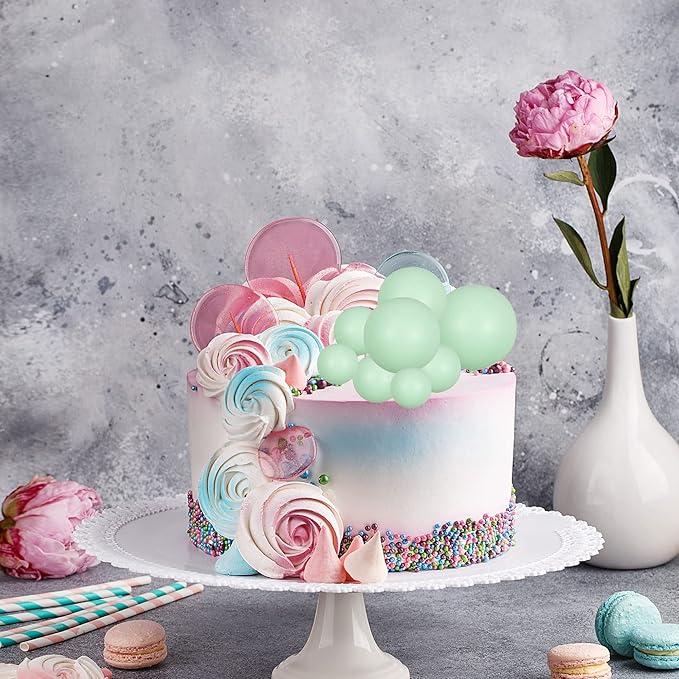 Gyufise 30Pcs Balls Cake Topper Mini Balloons Cake Toppers Foam Ball Cake Decorations Balloon Cake Topper Ball Shaped Cake Insert Topper for Birthday Party Baby Shower Decor Green