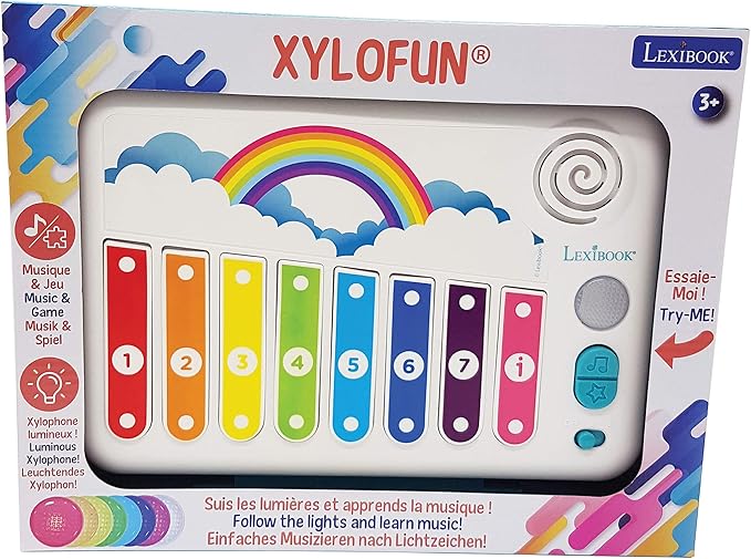 Lexibook Xylofun Electronic and Educational Xylophone for Children, Musical Toy Game, 8 Keys, Light Guiding, 2 mallets Included, White/Blue, K340