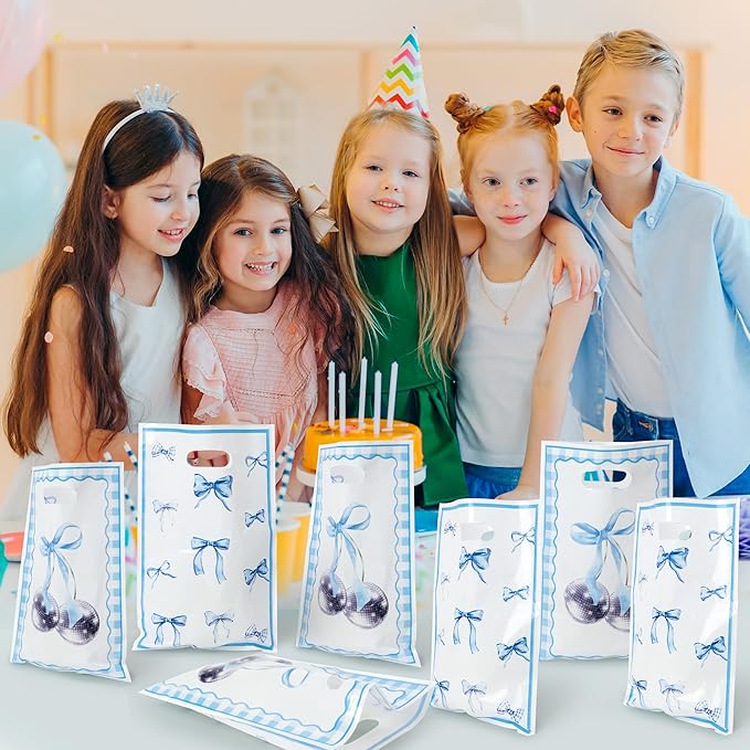 Blue Bow Party Favor Bags - 50Pcs Blue Bow Knot Themed Goody Candy Treat Gifts Bags Party Decorations for Kids Girls Women Birthday Wedding Bridal Shower Supplies