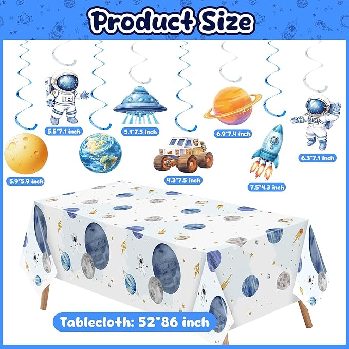 Outer Space Party Decorations, Space Solar System Theme Honeycomb Centerpieces Swirl Streamers Tablecover Birthday Banner for Birthday Party Decorations(Outer Space)