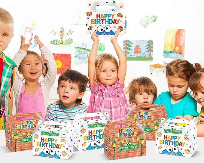 24 Pcs Street Theme Birthday Party Supplies Street Red Brick Wall Goodie Gift Boxes Cookie Theme Cartoon Friends Party Treat Boxes for Kid Boys Girls Green Monster Birthday Baby Shower Decoration