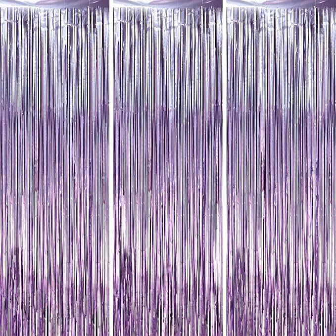 3.3 x 6.6 ft Foil Fringe Backdrop Curtains, Tinsel Streamers Party Decorations, Fringe Backdrop for Birthday, Baby Shower, Gender Reveal, Graduation (3, Light Purple)
