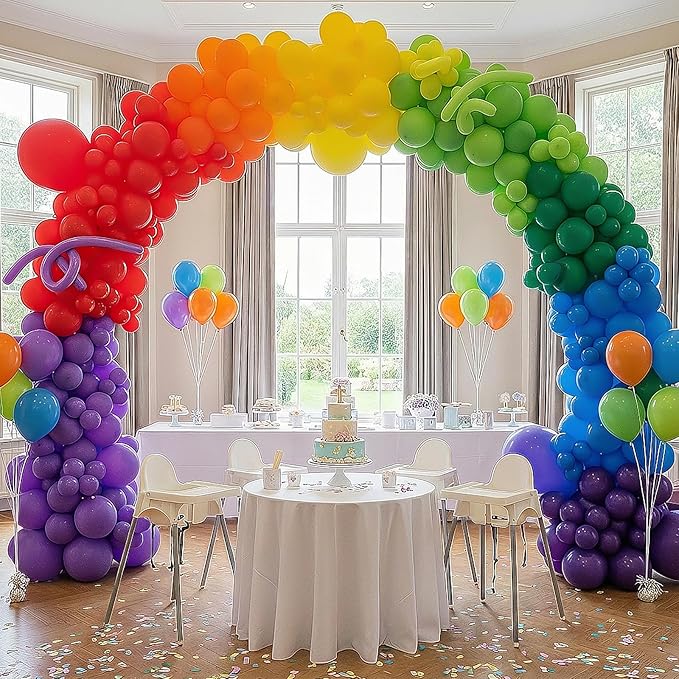 RUBFAC Rainbow Balloon Arch Kit 129pcs Different Sizes Pack of 18 12 10 5 Inch, Latex Colorful Balloons Garland for Birthday Party Decorations