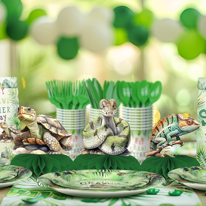 Reptile Party Centerpiece Set - Reptile Honeycomb Reptile Birthday Decorations and Reptile Table Toppers for Kids' Nature-Themed Birthday and Baby Shower Table Décor