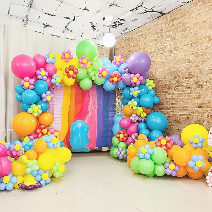 Magic Balloon Garland 161 Pcs Assorted Colors Latex Balloons Arch Kit Hot Pink Orange Yellow Green Purple Blue Long Colorful Balloon for Kids Fiesta Neon Summer Baby Shower Birthday Party Decor