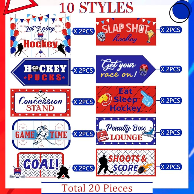 Gueevin 20 Pcs Party Supplies Decorations Home Sign Cutouts for Party Decorations Supplies(Hockey)