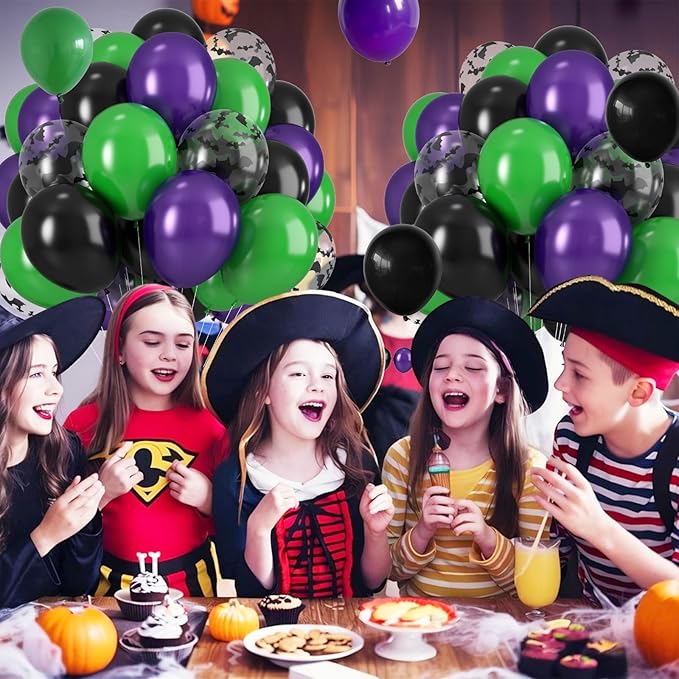 Halloween Balloons,12 Inch Halloween Green Black Purple Balloon, Bat Printed Latex Ballons for Halloweenday BOO Party Decorations,Birthday,Baby Shower Supply