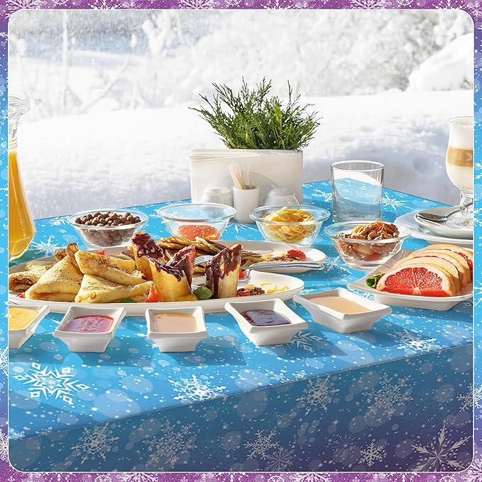 3 Winter Snowflake Plastic Tablecloth Decorations, Holographic Blue and Purple Snowflake Winter Wonderland Disposable Table Cover for Winter Holiday Birthday Decorations, 54x108 Inch