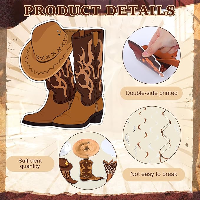 Faccito 51 Pcs Western Party Decorations Western Boots Hanging Swirls for West Cowboy Themed Baby Shower Birthday Party Ceiling Decor Supplies