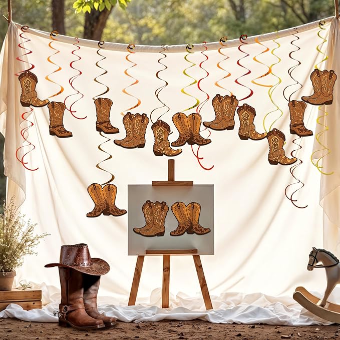 58 PCS Cowboy Party Decorations West Cowboy Themed Party Hanging Swirls Wild Western Cowboys Boot Hanging Decorations for Cowboy's Birthday Decor Country Themed Decor Baby Shower